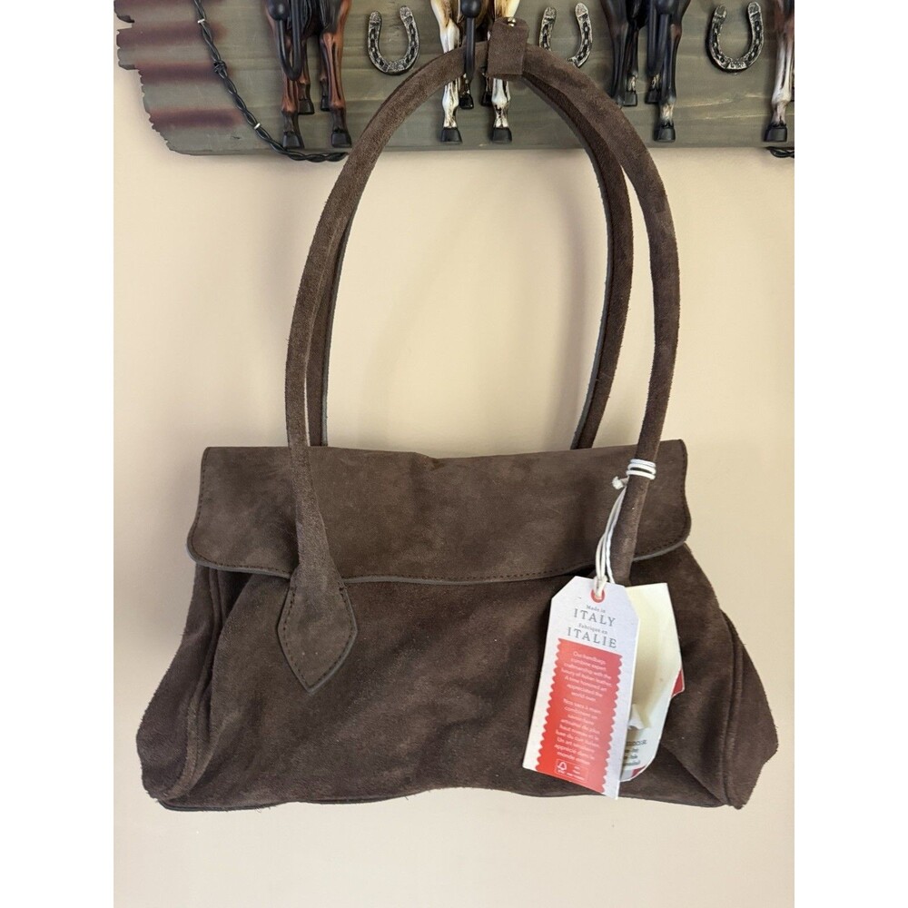 Divina Firenze Brown Suede Leather Shoulder Bag Made in Italy Magnetic, Gold